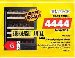 Power Temptech vinskab uv-beskyttet glas i døren tilbud