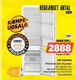 Power LED-belysning int. køle-/fryseskab 193 L køl/78 L frys tilbud