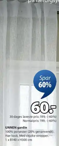 JYSK UNNEN gardin tilbud