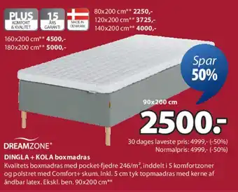 JYSK DREAMZONE DINGLA + KOLA boxmadras tilbud