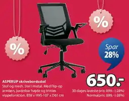 JYSK ASPERUP skrivebordsstol tilbud