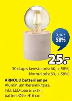 JYSK ARNOLD batteri lampe tilbud