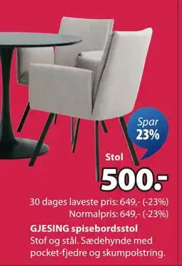JYSK GJESING spisebordsstol tilbud