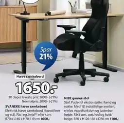 JYSK SVANEKE hæve sænkebord tilbud