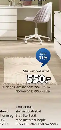 JYSK KOKKEDAL skrivebordsstol tilbud