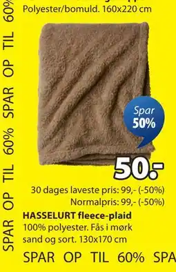 JYSK HASSELURT fleece-plaid tilbud