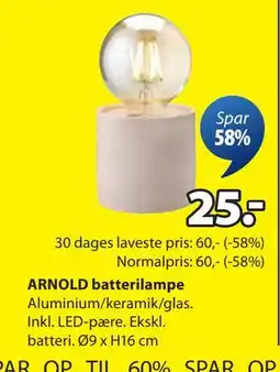 JYSK ARNOLD batterilampe tilbud
