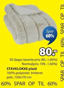 JYSK STAVKLOKKE plaid tilbud