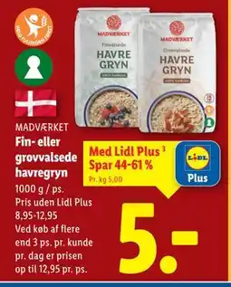 Lidl Fin- eller grovvalsede havregryn, App-pris tilbud