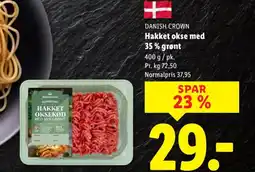 Lidl DANISH CROWN Hakket okse med 35% grønt tilbud
