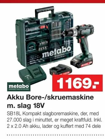 Bauhaus Akku Bore-/skruemaskine m. slag 18V tilbud