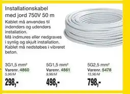 Harald Nyborg Installationskabel med jord 750V 50 m tilbud