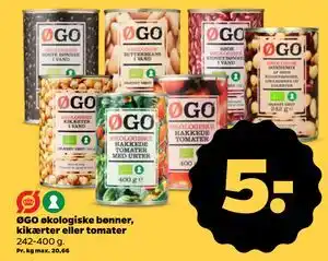 ØGO økologiske bønner, kikærter eller tomater