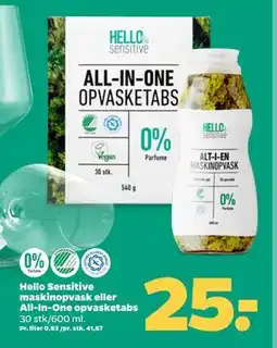 Netto Hello Sensitive maskinopvask eller All-In-One opvasketabs tilbud