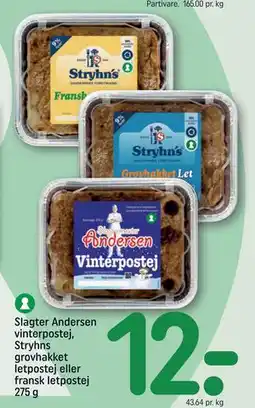 REMA 1000 Slagter Andersen vinterpostej, Stryhns grovhakket letpostej eller fransk letpostej 275 g tilbud