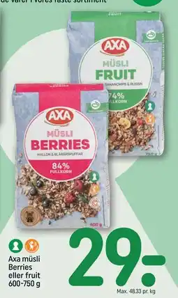 REMA 1000 Axa müsli Berries eller fruit 600-750 g tilbud