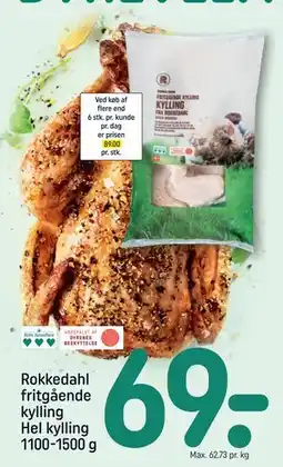 REMA 1000 Rokkedahl fritgående kylling Hel kylling 1100-1500 g tilbud
