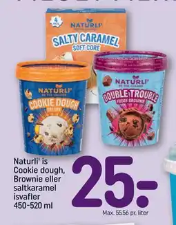 REMA 1000 Naturli' is Cookie dough, Brownie eller saltkaramel isvafler 450-520 ml tilbud