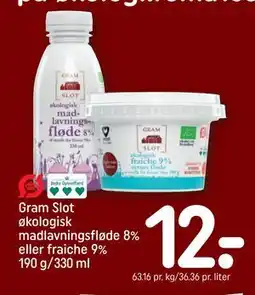 REMA 1000 Gram Slot økologisk madlavningsfløde 8% eller fraiche 9% 190 g/330 ml tilbud