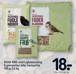 REMA 1000 REMA 1000 vildtfugleblanding, fuglenødder eller hampefrø 700 g-2.5 kg tilbud