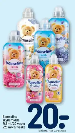 REMA 1000 Bamseline skyllemiddel 762 ml/30 vaske 925 ml/37 vaske tilbud