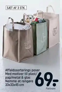 REMA 1000 Affaldssorterings poser Med motiver til plast/ pap/metal & glas Nemme at rengøre 33x33x45 cm tilbud