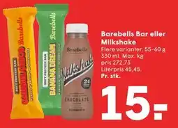 SPAR Barebells Bar eller Milkshake tilbud