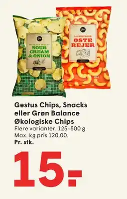 SPAR Gestus Chips, Snacks eller Grøn Balance Økologiske Chips tilbud