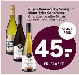 SPAR Nugan Kamona Bay Sauvignon Blanc, Third Generation Chardonnay eller Shiraz tilbud