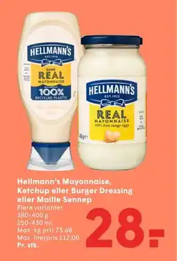 SPAR Hellmann’s Mayonnaise, Ketchup eller Burger Dressing eller Maille Sennep tilbud