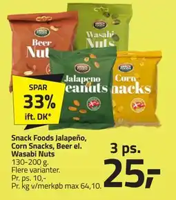 Fleggaard Snack Foods Jalapeño, Corn Snacks, Beer el. Wasabi Nuts tilbud
