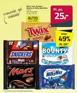Fleggaard Mars, Twix, Snickers, Bounty el. Milky Way Minis tilbud