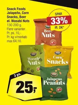 Calle Snack Foods Jalapeño, Corn Snacks, Beer el. Wasabi Nuts tilbud