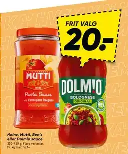 Bilka Heinz, Mutti, Ben’s eller Dolmio sauce tilbud