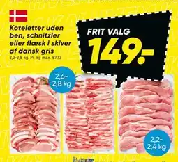 Bilka Koteletter uden ben, schnitzler eller flæsk i skiver af dansk gris tilbud