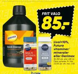 Bilka Livol+10%, Futura vitaminer/ mineraler eller Gerimax tilbud