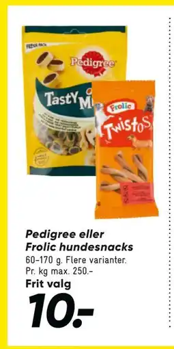 Bilka Pedigree eller Frolic hundesnacks tilbud
