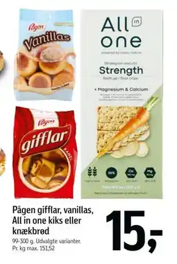 Føtex Pågen gifflar, vanillas, All in one kiks eller knækbrød tilbud