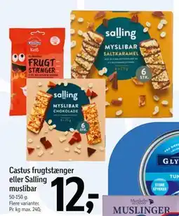 Føtex Castus frugtstænger eller Salling muslibar tilbud