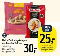 Føtex Naturli’ middagskomponenter eller Daloon tilbud