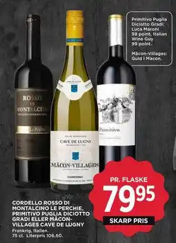 MENY PRIMITIVO PUGLIA DICIOTTO GRADI ELLER MÂCONVILLAGES CAVE DE LUGNY tilbud