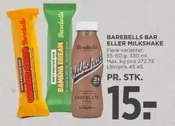 MENY BAREBELLS BAR ELLER MILKSHAKE tilbud