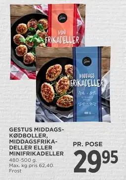 MENY GESTUS MIDDAGSKØDBOLLER, MIDDAGSFRIKADELLER ELLER MINIFRIKADELLER tilbud
