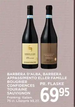 MENY BARBERA D’ALBA, BARBERA APPASSIMENTO ELLER FAMILLE BOUGRIER CONFIDENCES TOURAINE SAUVIGNON tilbud