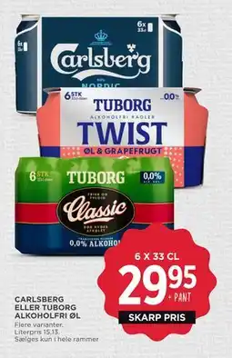 MENY CARLSBERG ELLER TUBORG ALKOHOLFRI ØL tilbud
