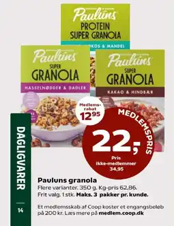 Coop 365 PAULUNS Granola tilbud