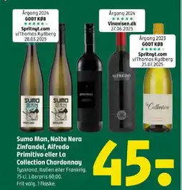 Coop 365 Sumo man, notte nera zinfandel, alfredo primitivo eller la collection chardonnay tilbud