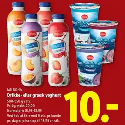 Lidl MILBONA Drikke- eller græsk yoghurt tilbud