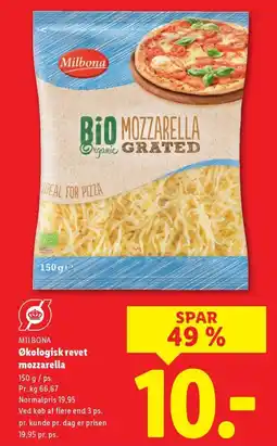 Lidl MILBONA Økologisk revet mozzarella tilbud