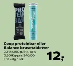 Kvickly COOP Proteinbar eller balance brusetabletter tilbud